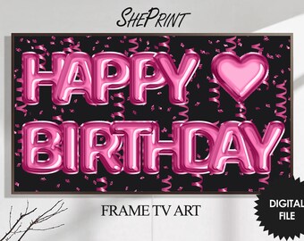 Pink Foil Balloons Birthday Frame TV Art Digital Download