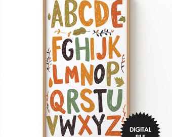 Vertical Frame TV Art For Kids, Alphabet, Scandinavian Style, Instant Digital Download