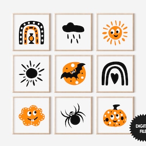 Halloween Wall Art Printable, Set of 9, Kids Room Halloween Print, Nursery Wall Art, Boho Halloween Print, Halloween Posters For Kids