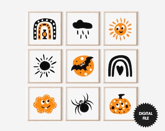 Halloween Kids Room Prints, Set of 9, Boho Nursery Decor, Digital Download