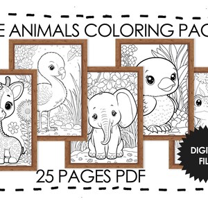 25 Cute Baby Animals Coloring Pages With Wooden Frame. Pages 16-20 preview.