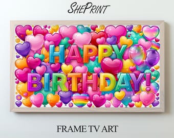 Happy Birthday Frame TV Art | Colorful Balloons Banner | Kids Party TV Display | Instant Download