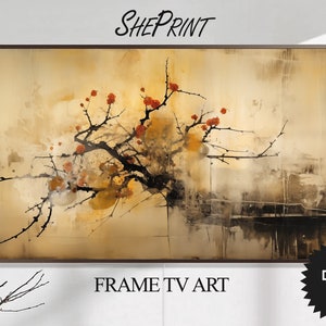 Samsung Frame TV Art, Wabi Sabi Art, Cherry Blossom Branch Abstract Art, Japanese Art, Digital TV Art, Instant Download