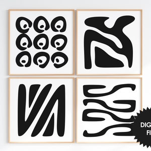 Abstract Wall Art #02, Set of 4, Bundle Print set, black & white wall art, digital art poster download, modern square art prints, sheprint