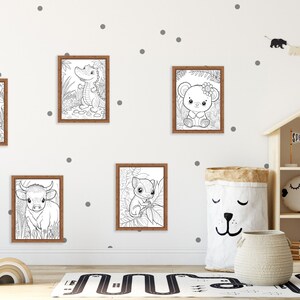25 Cute Baby Animals Coloring Pages With Wooden Frame, Ready to Hang on Wall in kids room