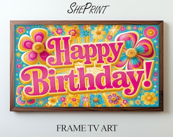 Cooler Bilderrahmen „Happy Birthday“ | Retro-Geburtstagsdeko im 70er-Jahre-Stil | Digitaler Download