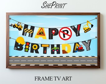 Construction Birthday Banner TV Art | 2 Versions | For Kids | Instant Digital Download