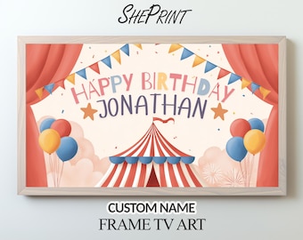 Birthday TV Backdrop For Kids Circus Theme, Custom Name, Digital Download Ready in 1-2Days