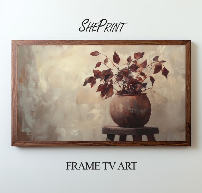 Samsung Frame TV Art, Fall Branches, Autumn Abstract Art, Burgundy