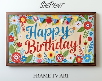 Summer Floral Birthday Frame TV Art | Instant Download