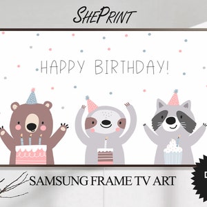 Samsung Frame TV Art For Kids | Happy Birthday | Cute Animals Boho Style | Digital TV Art | 3840 x 2160 pixels JPEG | Instant Download