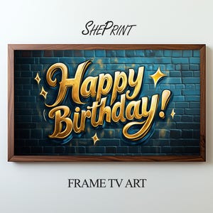 Happy Birthday Samsung Frame TV Art | Blue Gold Graffiti Style For Boys | Digital TV Art | Instant Download