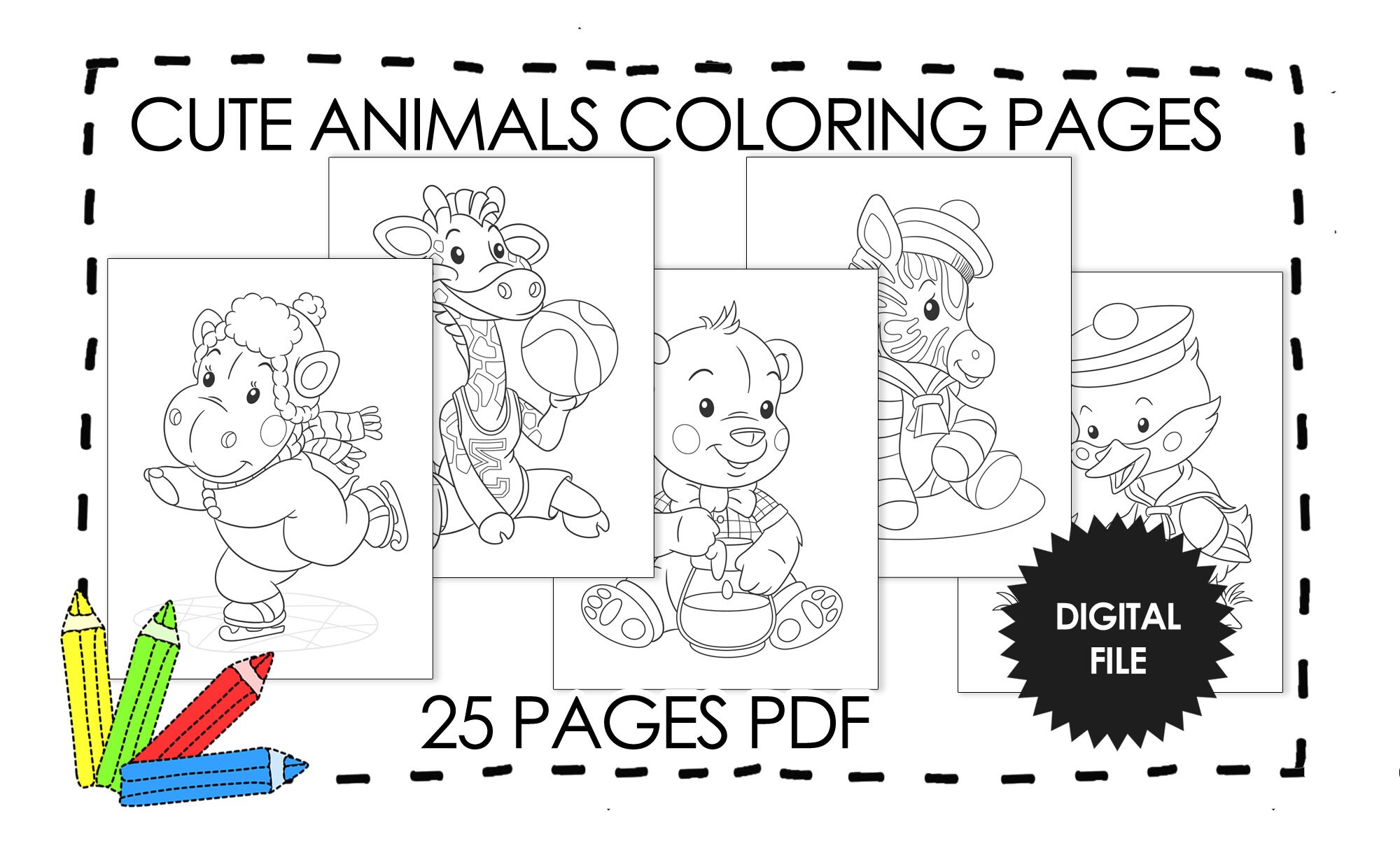 25 Animal Coloring Pages for Kids, Preschool Coloring Book, Kids Printables, for Girls and Boys ...