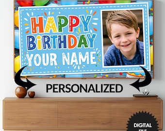 Personalisierter Bilderrahmen mit TV-Motiv für Kindergeburtstage | Individuelle Foto- und Namensanzeige (Digitaler Download innerhalb von 24 Stunden)