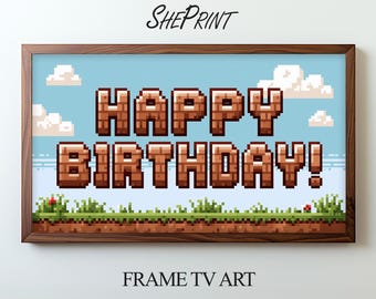 Pixel-Art-Gaming-Geburtstags-TV-Kunst für Kinder | Digitaler Download