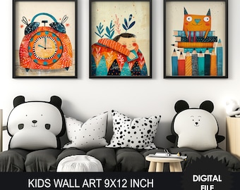 Herbst Kinder Wand Kunst Drucke: Zurück in der Schule Dekor (9x12 JPEG Digital Download)