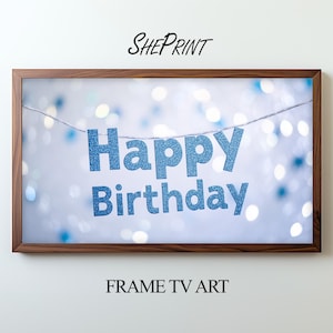 Cornice di compleanno TV Art, Buon compleanno bambino, Glitter blu, Arte TV digitale, Download immediato