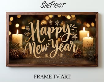 Elegant Gold New Year TV Art: Cozy Holiday Candlelight Display (Digital Download)