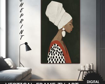 Vertical Frame TV Art, African Woman, Oil Painting, Digital Download