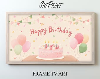 Pastel Pink Birthday Frame TV Art for Kids | Girls Birthday Party | Digital Download