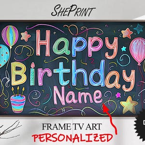 Personalisierter Geburtstags-Rahmen TV-Kunst für Kinder | Alles Gute Zum Geburtstag Geschrieben Auf Schultafel | Benutzerdefinierter Name | Digital TV Art | Versandfertig in 1-2 Tagen