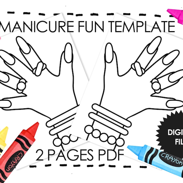 Manicure Fun Template For Girls, Nail Coloring Pages for Kids, 2 Pages PDF Left Hand & Right Hand Template, Print At Home, Instant Download