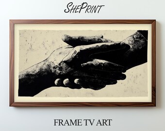 Abstract TV Art, Sculptural Hands, Linocut, Instant Download