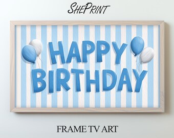 Happy Birthday TV Art for Boys - Striped Blue | Digital Download