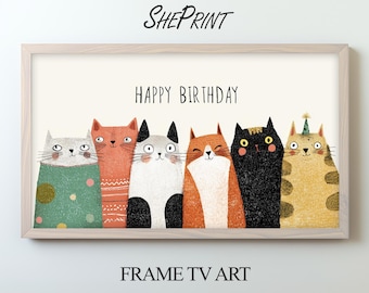 Kids Frame TV Art: Happy Birthday Funny Cats (Digital Download 3840x2160px JPG)
