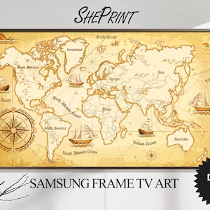 Samsung Rahmen TV Kunst | Vintage Weltkarte | Digital TV Art | Sofortdownload