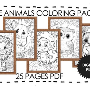 25 Cute Baby Animals Coloring Pages With Wooden Frame. Pages 1-5 preview.