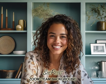 Elegant Shelves Zoom Background, Mid-Blue, Original and Blur, Virtual Backdrop, Digital Download