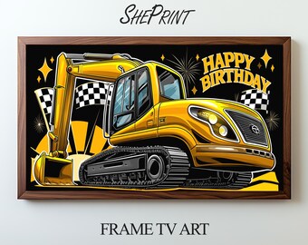 Construction Birthday TV Art For Boys | Heavy Machinery | Instant Digital Download