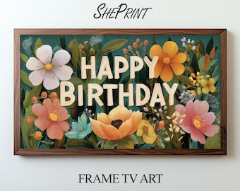 Summer Flowers Birthday TV Art | Happy Birthday Decor | Digital Download