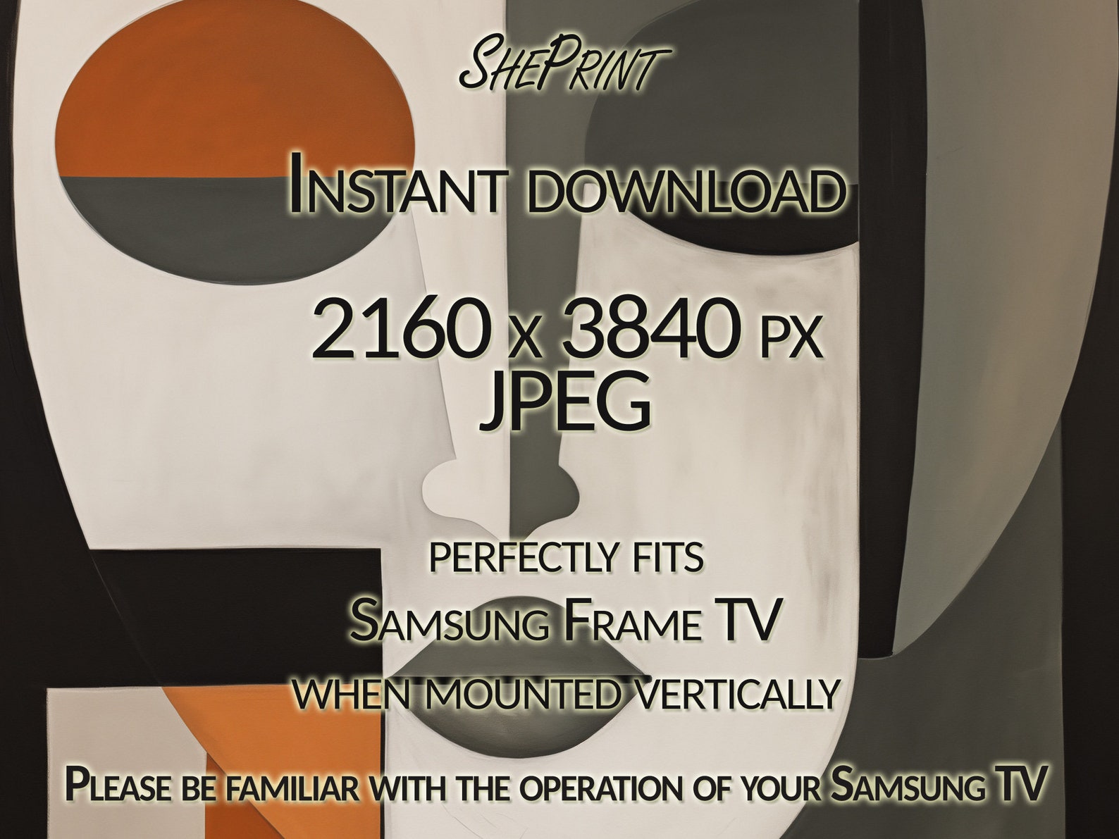 Vertical Frame TV Art, Abstract Face, Digital TV Art, Earthy Neutral ...