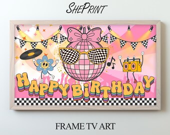Groovy Disco Birthday Frame TV Art for Kids | Girls Birthday Party | Digital Download