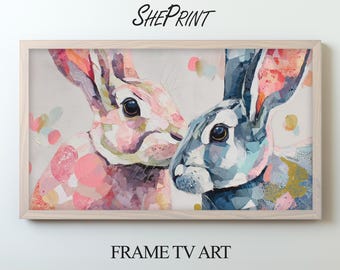 Easter Bunnies TV Art | Abstract Impasto | Instant Digital Download