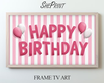 Happy Birthday TV Art for Girls - Striped Pink | Digital Download