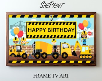 Construction Birthday Theme TV Art | Instant Digital Download
