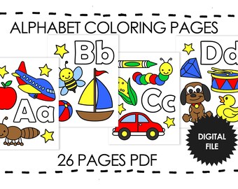 Alphabet Coloring Pages for Kids - 26 ABC Printable Educational Pages, PDF Instant Download
