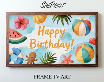Poolparty-Geburtstags-TV-Grafik | Geburtstagsbanner für Kinder | Sofort-Download