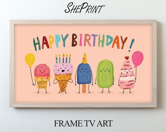 Ice Cream Birthday Party Frame TV Art for Kids Digital Download