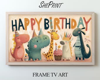 Whimsical Animals Birthday Frame TV Art | Kids Birthday Banner | Party Backdrop Decor | Samsung Frame TV Art | Instant Download