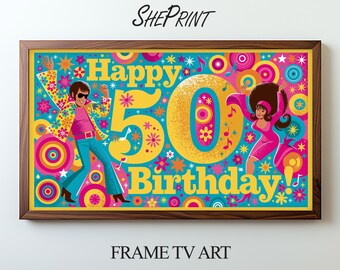 TV-Hintergrundbild zum 50. Geburtstag, Disco-Party-Hintergrund der 70er Jahre, Digitaler Download