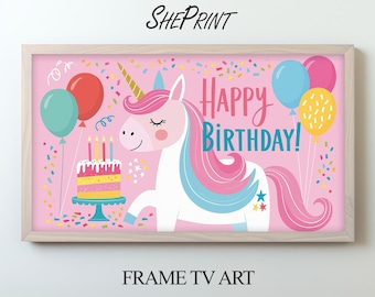 Einhorn-Geburtstagshintergrund für Frame TV | Digitaler Download