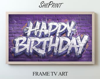 Happy Birthday Purple Graffiti Frame TV Art For Kids | Digital Download