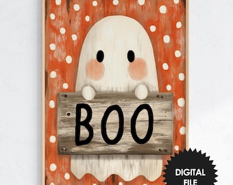 Halloween Kids Prints, Set of 3, Ghost, Pumpkin, Cat, 9"x12" (Digital Download)