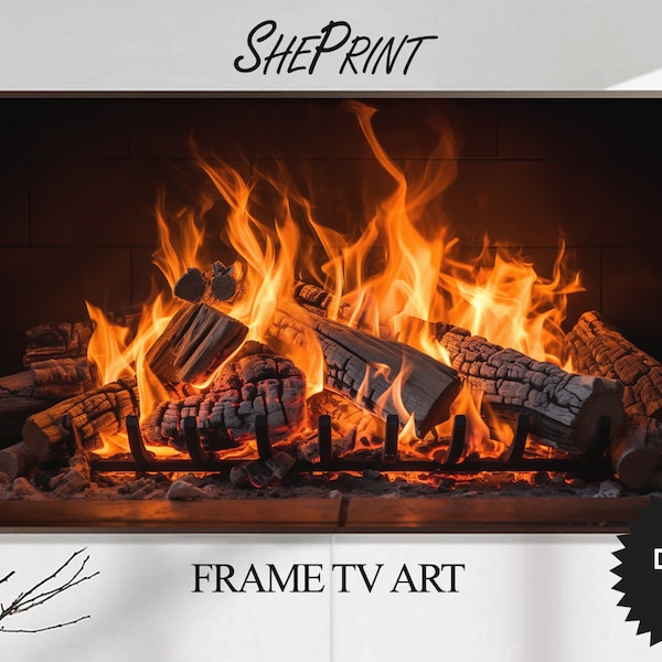 Fireplace Fire Frame TV Art Christmas Tv Art | Winter Fireplace Flames | 3840x2160 pixels JPEG | Digital TV Art | Instant Download