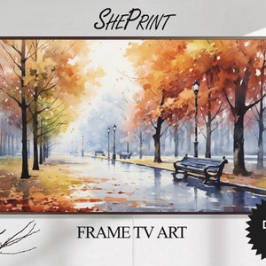 Fall Samsung Frame TV Art | Autumn Park Watercolor | Digital TV Art | Digital Painting | Instant Download