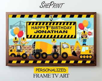 Personalized Construction Birthday TV Art | Name & Age | Digital Download Ready in 1-2 Days